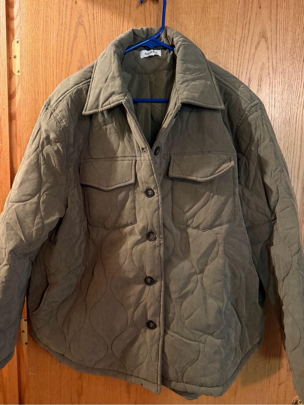 ADORA Olive Quilted Shirt Jacket with Flap Pockets